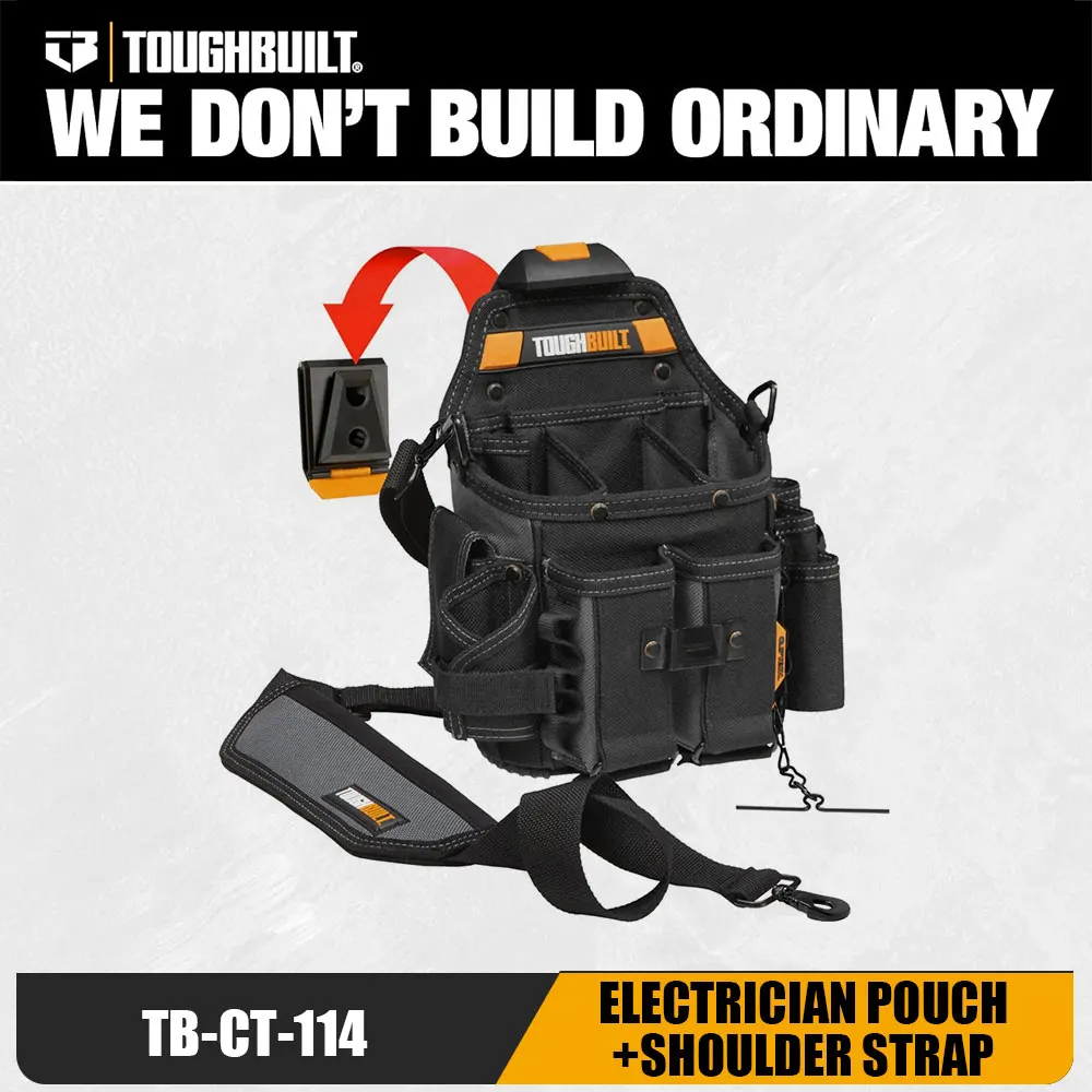 

TOUGHBUILT TB-CT-114 Journeyman Electrician Pouch + Shoulder Strap ClipTech Tool Organizer with Kickstand for Electrical Technic