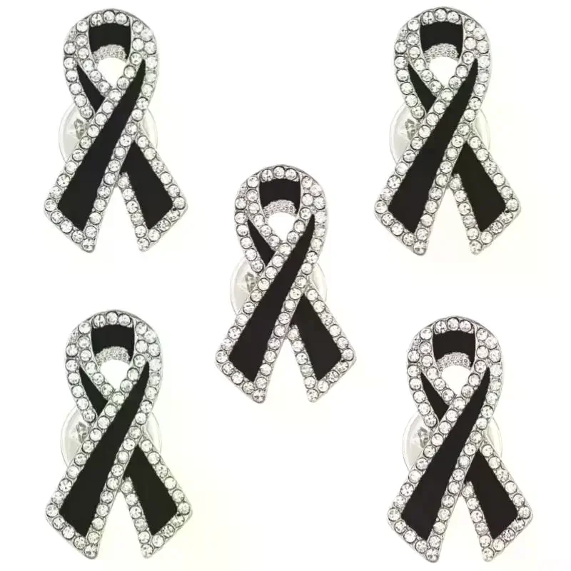 1/3Pcs Black Rhinestones Ribbon Brooch Funerals Memorial Pin For Woman Men Suit Dress Shirt Accessories Mourning Badge
