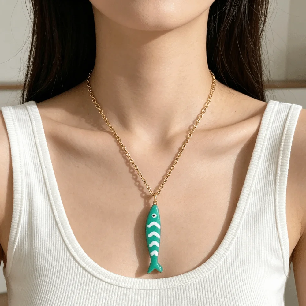 Stainless Steel Stripe Fish Charms Pendant Enamel Lightweight Marine Organisms Jewelry Lovely Design Gold Plated