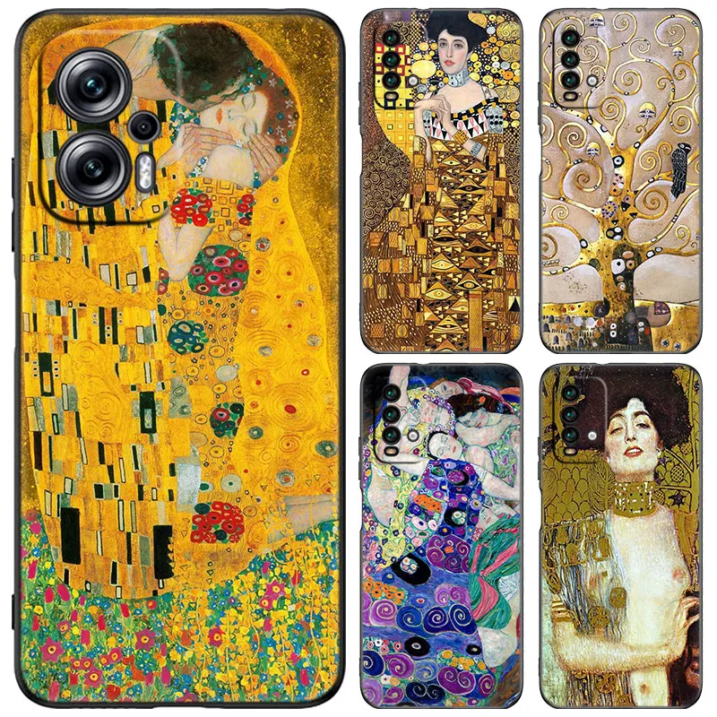 The Kiss by Gustav Klimt Black Case For Xiaomi 13T 12T Pro 12 11 Lite NE 11T Pro 5G Redmi 12 A1 A2 Plus 10A 10C 9A 9T 9C Cartoon