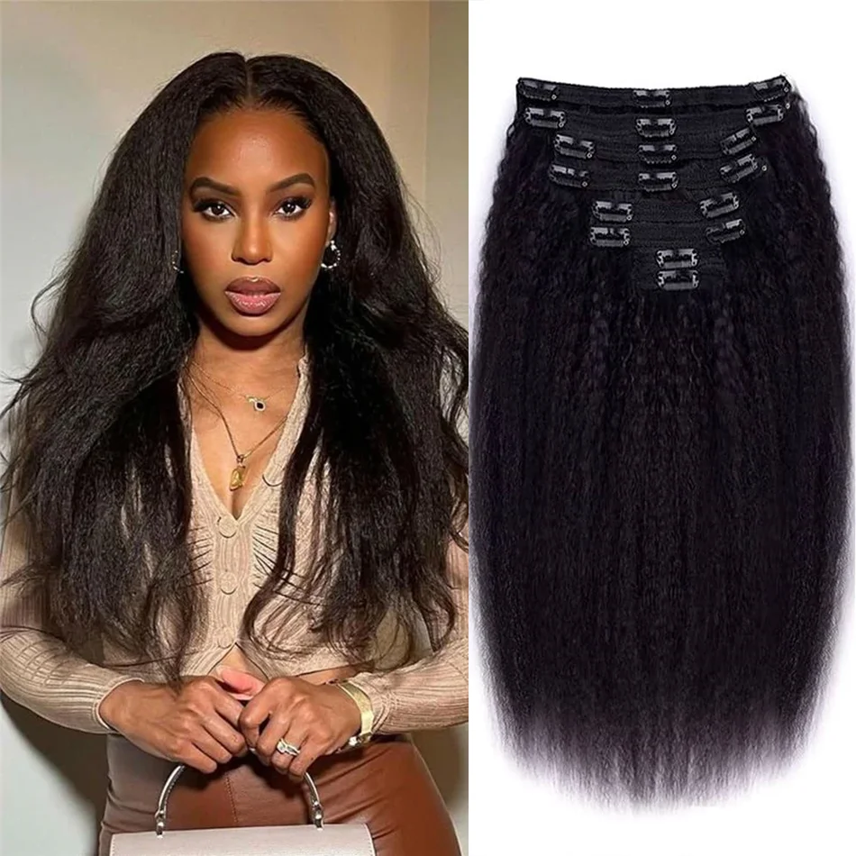 

Kinky Straight Invisible Hair Seamless Clip Ins Human Hair Extensions Full Head 120g Clip In Extensions 8 Pieces Full Thick