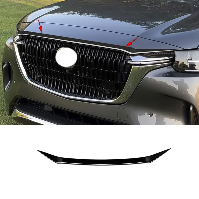 

FIT FOR Mazda CX-90 KK 2023-2026 ABS black Sand barrier strip Grille engine hood decoration molding Cover Trim