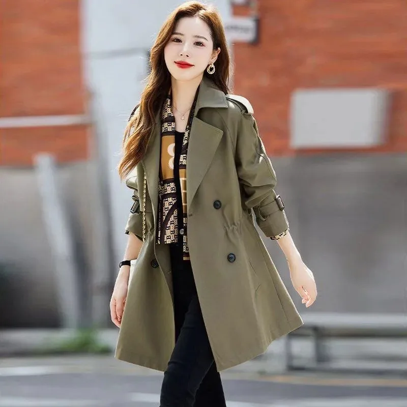 Ladies' Plus Size Fashionable Mid To Long Windbreaker, New Casual Waist Slimming Trendy Jacket, Showcasing Elegant Temperament