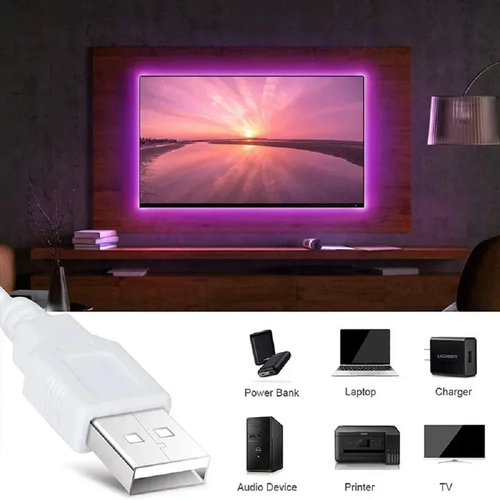 Bluetooth RGB LED Strip Light, Diode Ribbon for Room, TV Backlight, Neon Lamp, Christmas Lighting String, USB Tape, 5050