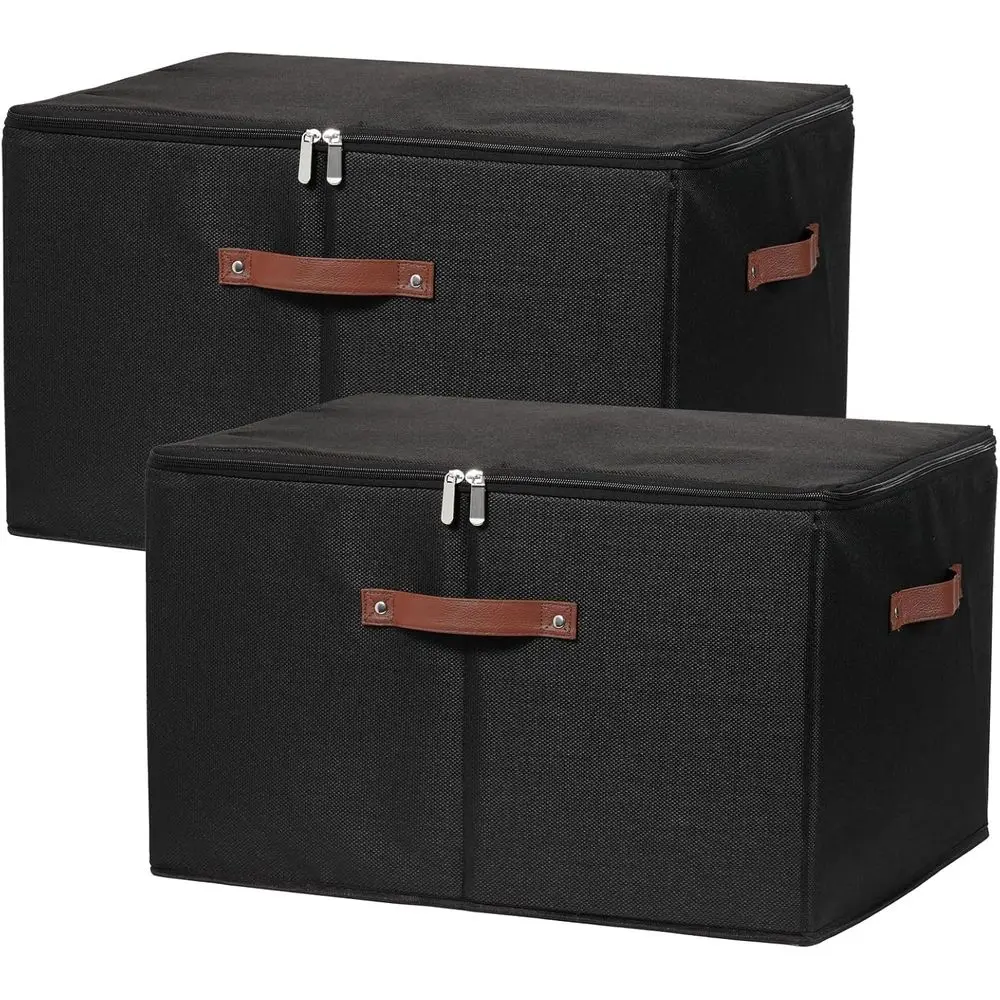 

Набор из 2 складных корзин для хранения с крышками на молнии из хлопка и льна, моющиеся, для шкафа и организации одежды