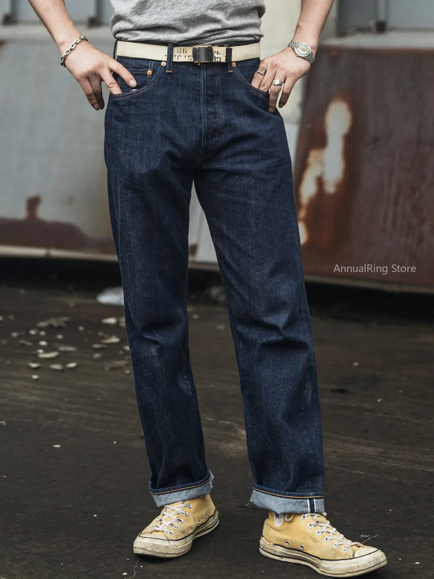 BRONSON Repro 70s 70801 Raw Selvedge Denim Straight Jeans, Early & Late 66 Model 501 Vintage Pants for Men