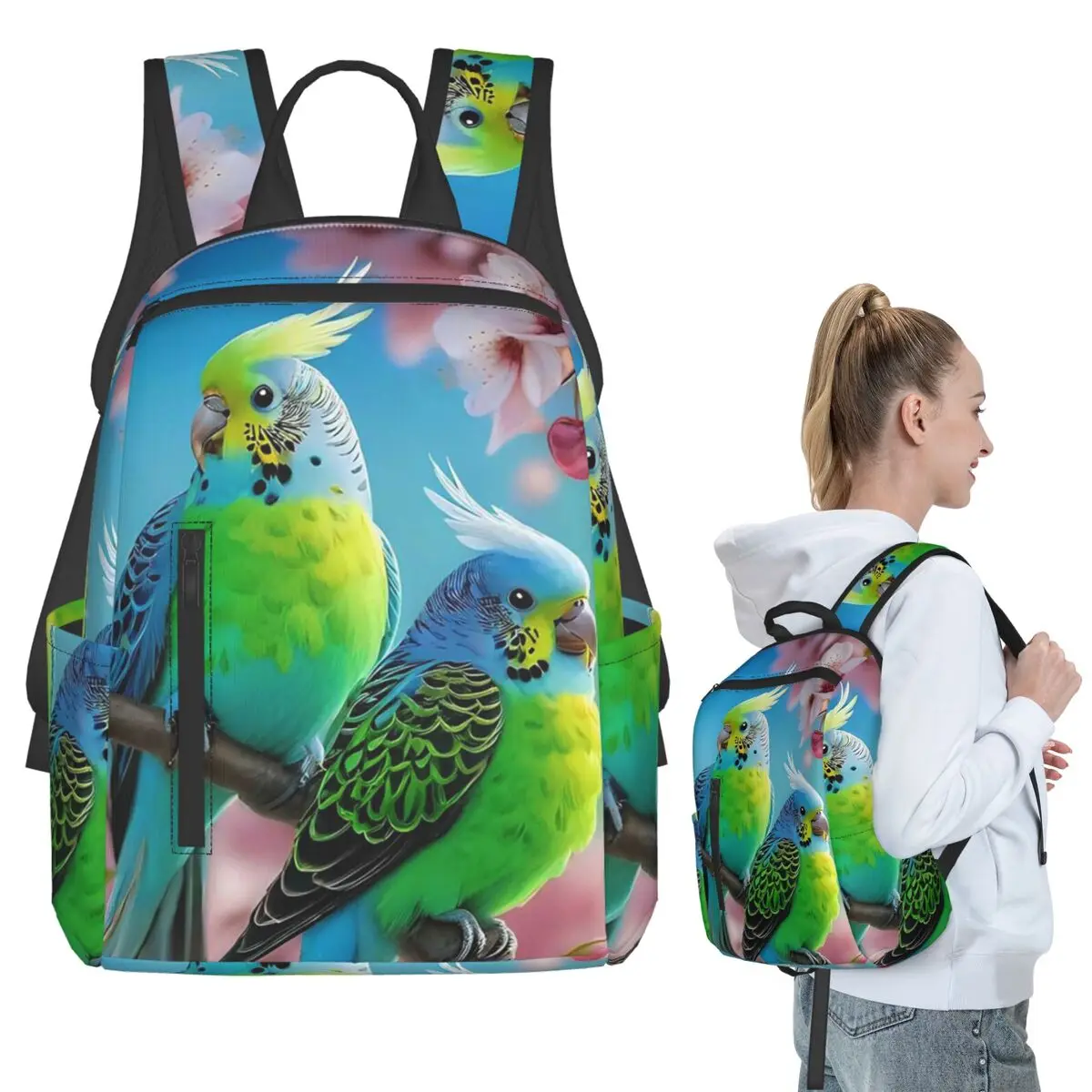 

Two Green Parrots Birds And Blooms Flowers Backpack Student BookBag Kids School Bag Laptop Shoulder Bags Boys Girls