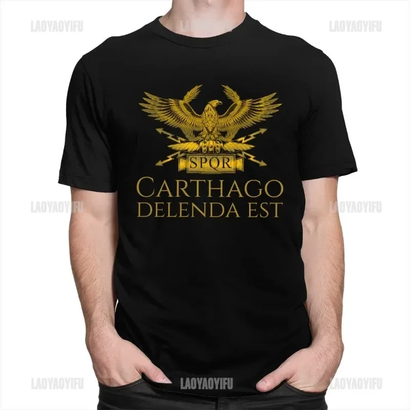 Ancient Classical Roman History Carthago Delenda Est Latin Quote Tee Men Short Sleeve SPQR T Shirt Imperial Golden Eagle T-shirt