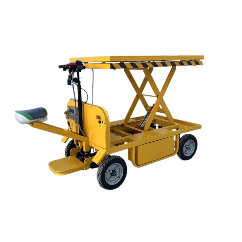 

【Best-selling】Electric Flat Cart Warehouse Handling Transportation Foldable Lifting Platform Warehouse Electric Flat Trolley Car