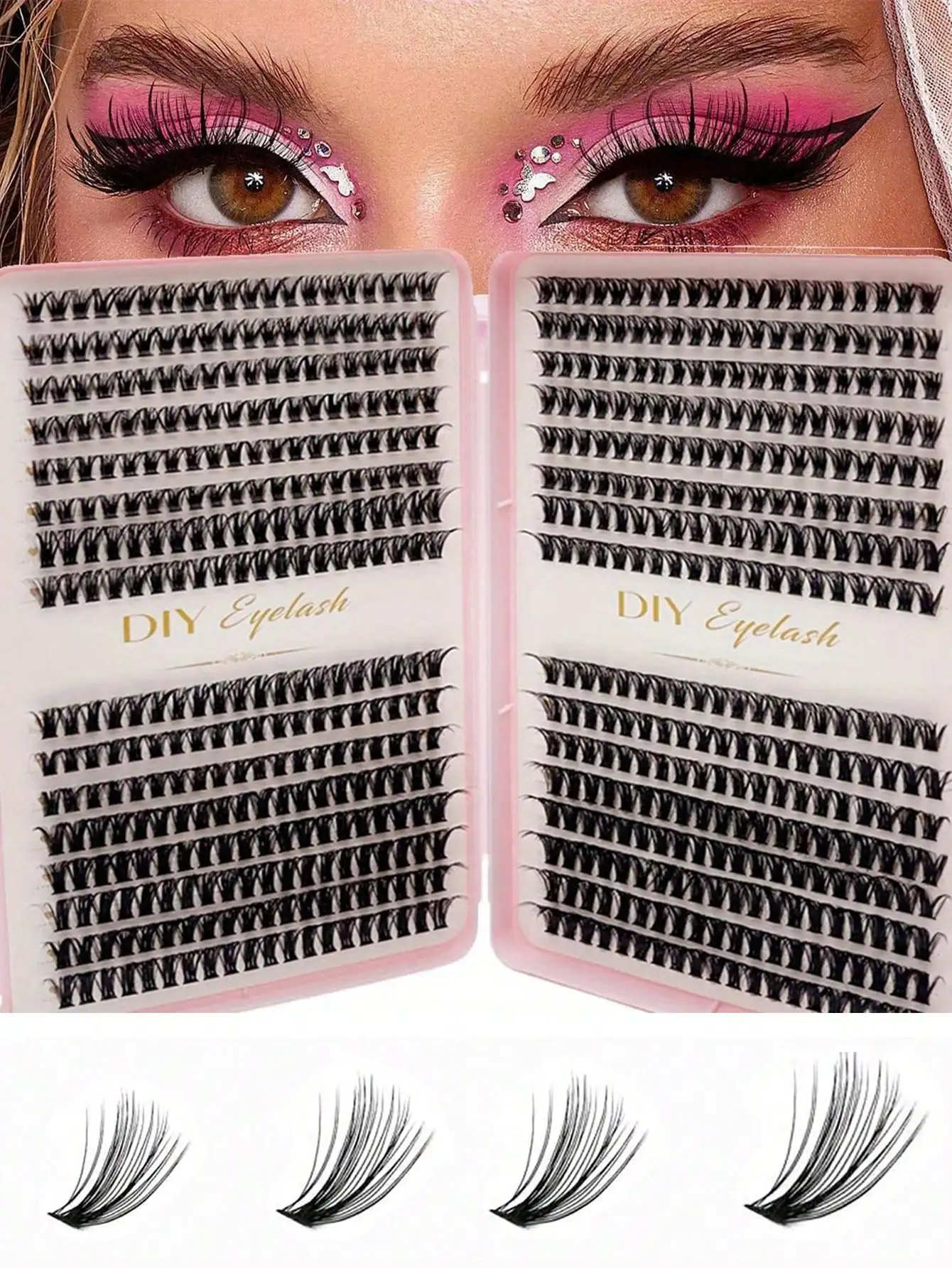40D 640 Cluster Flauschige Wimpern 32 Reihen 10-14mm Natürliche 3D Volumen DIY Streifen- oder Einzelwimpern – Detail 1