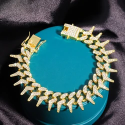 Hip Hop 21MM Shiny spike Cuban Link Chain Bracelets Women Men Rhinestone Iced Out Chain Bracelet Punk Christmas Jewelry Gift