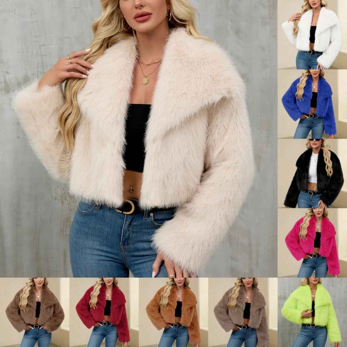 

2026 Faux Fur Lapel ort Plu Jaet Women's Loose Fit Long Sve Spring Faion Fur Coating No Hat Included