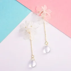 Translucent White Flower Hanging Earrings for Women Rhinestone Ball Middle Petals Sweet Korean New Beach Vacation Ear Decoration