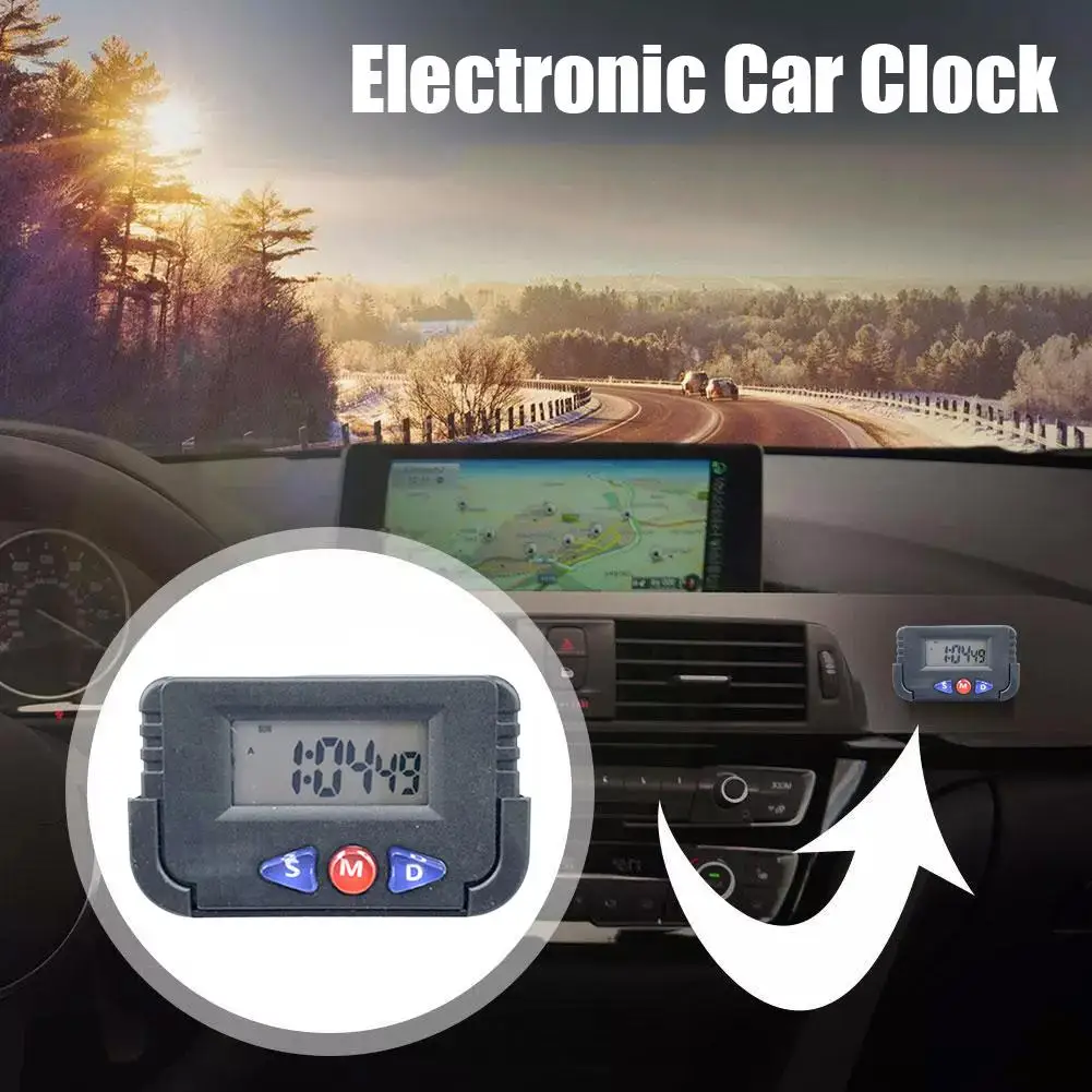 Digital LCD Car Clock Black Car Tablet Clock Includes Manual Multipurpose Travel Clock With Stand Double Sided Adhesive