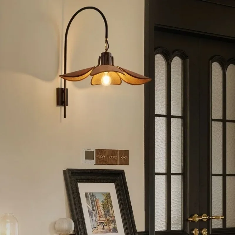 SANDYHA Ancient Linen Fabric Wall Lamp Retro Wall Decorative Light for Living Room Hallway LED Lighting Fixture Home Decoration