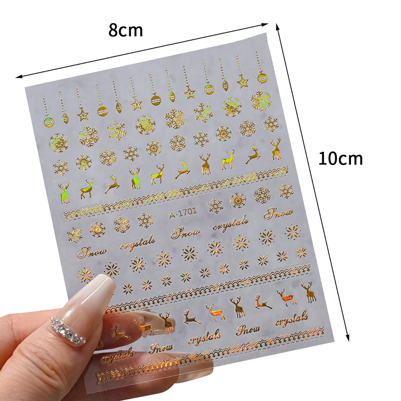 1 ورقة زينة عيد الميلاد 2026 السنة الجديدة ملصقات الأظافر اضغط على الأظافر الليزر ندفة الثلج ثلج شجرة عيد الميلاد ثلاثية الأبعاد مسمار صائق #6