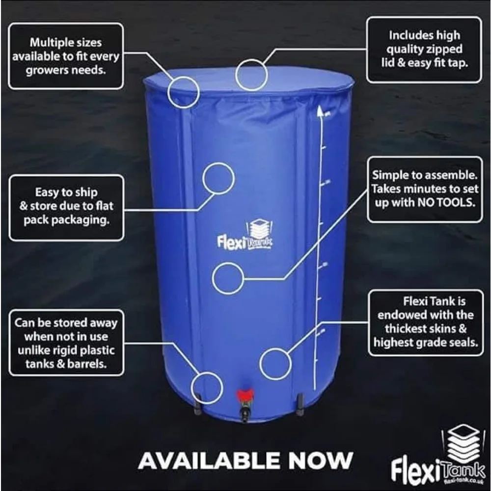 Tanque de agua plegable para riego de jardín portátil, contenedor de almacenamiento ideal para plantas y uso en invernadero (capacidad de 200 l)