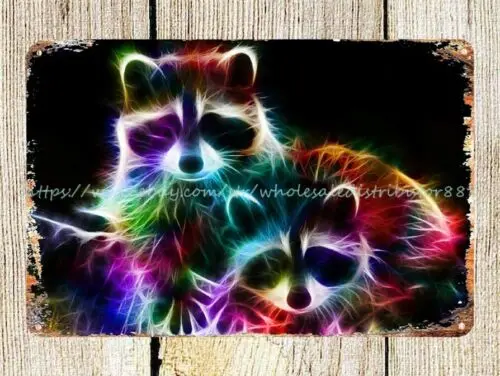 trippy psychedelic animal racoons metal tin sign home decor styles