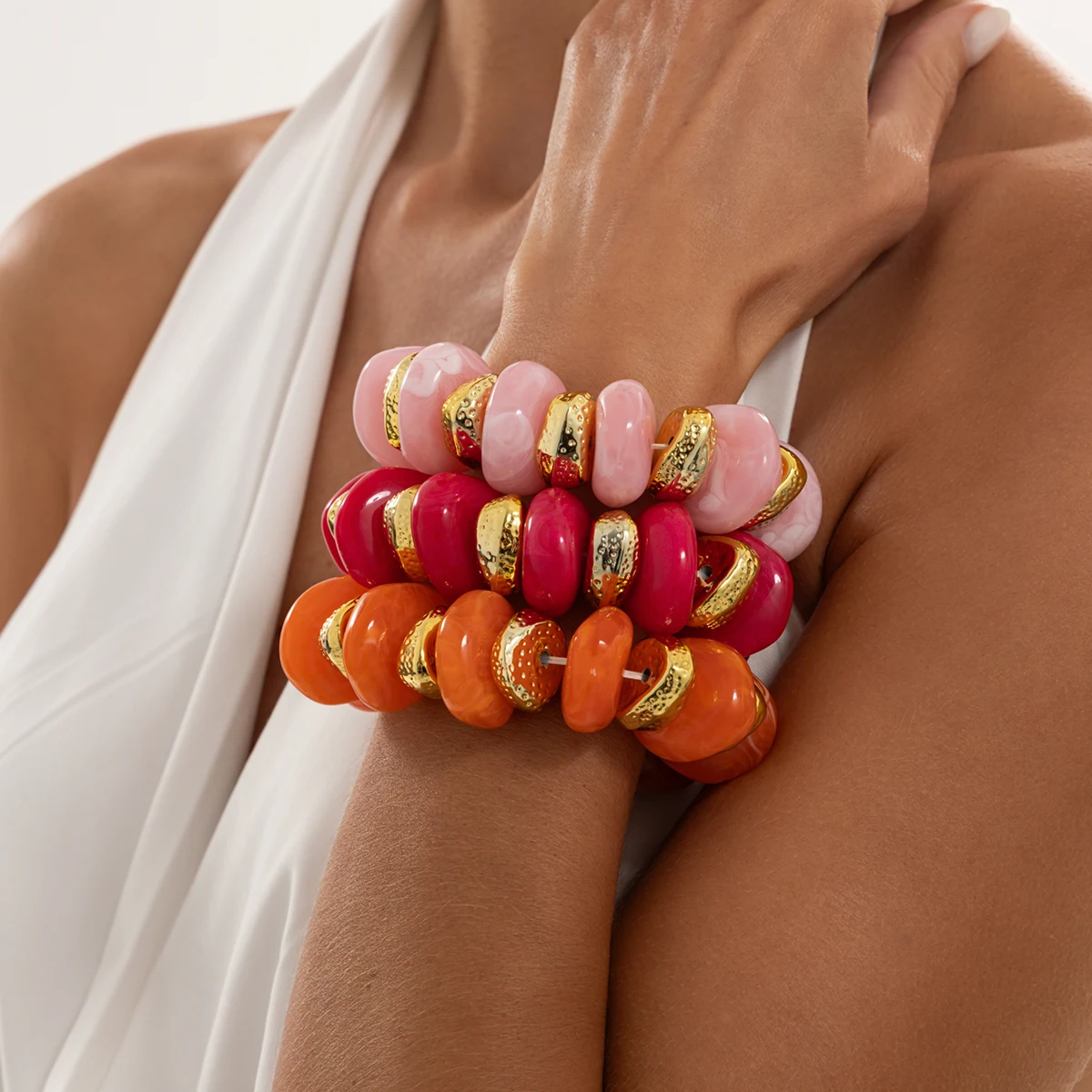 SHIXIN 11 Colors Bohemian Colorful Acrylic Resin Bead Bracelet for Women New Trendy Charm Stackable Elastic Bangles Jewelry Gift