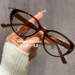 Retro Bijziendheid Bril Anti-Blauw Licht Cat Eye Platte Spiegel Hd Bijziend Bril Unisex Diopter 0 -0.5 -1.0 -1.5 -2.0 Tot-4.0