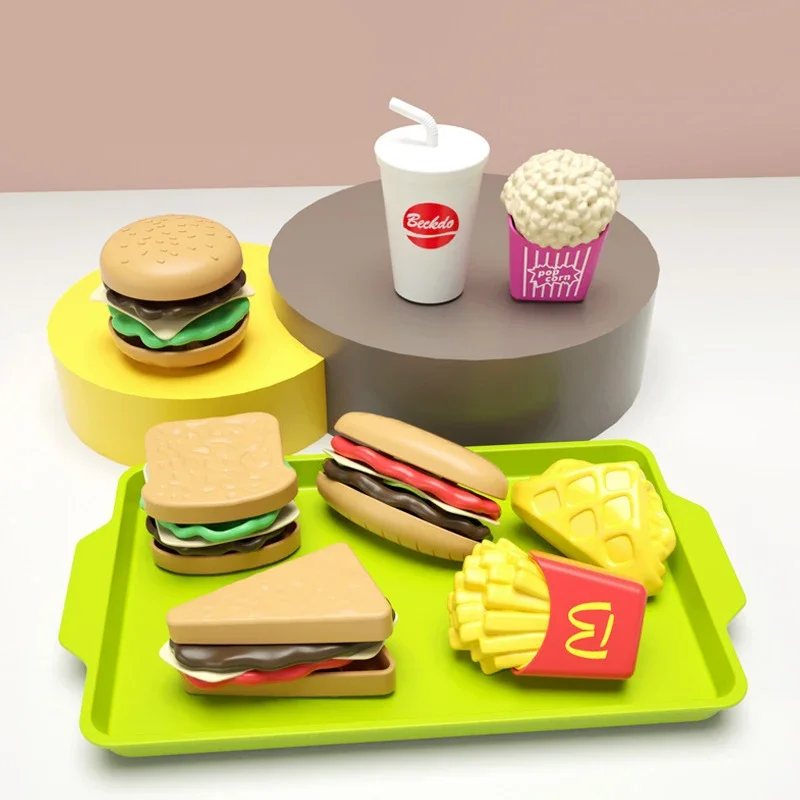 9PCS Per Set Detachable Snack Hamburger Plastic Pretend Toy Play House Food Sets For Kids Kitchen Toy Gift Birthday Party Favors