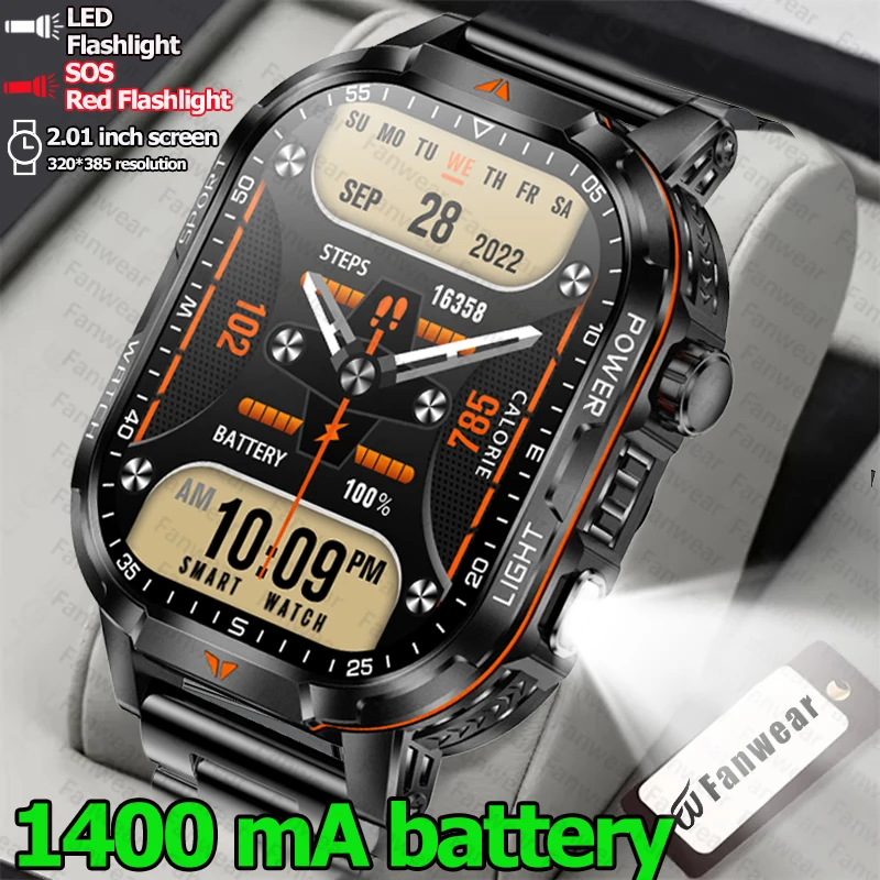Военные прочные мужские умные часы для активного отдыха с аккумулятором 1400 мАч, GPS, LED-фонариком, водонепроницаемостью 10ATM и функцией Bluetooth-звонков