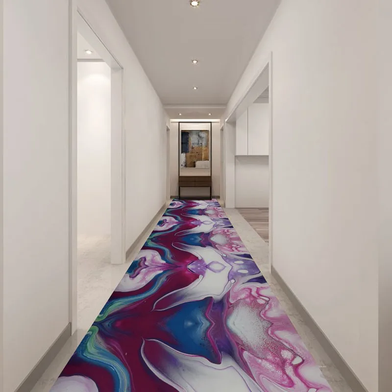 

Reese Lobby Carpets Rugs Hallway Corridor Aisle A Closeup Of An Abstract Acrylic Pattern In Magenta Royal Blue Violet And White