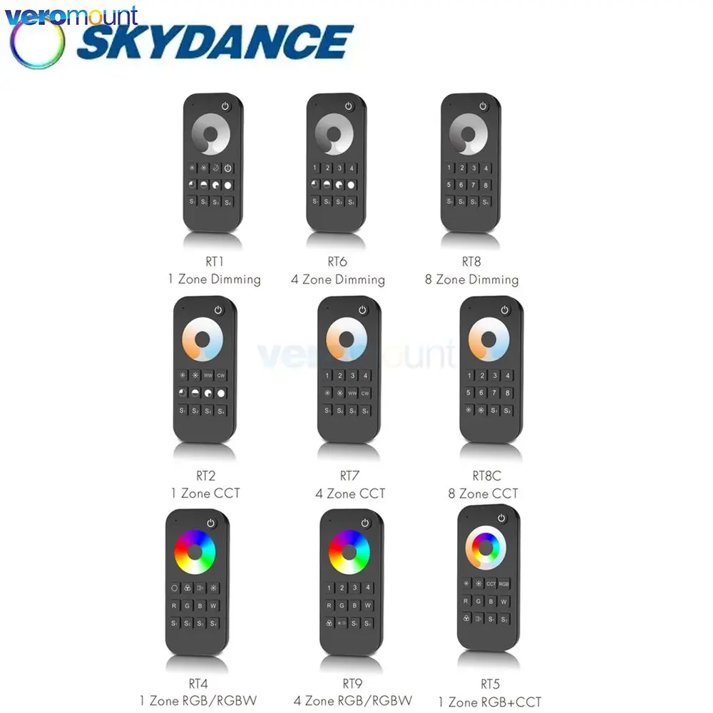 Skydance RT1 RT6 RT8 DIM RT2 RT7 RT8C CCT RT4 RT9 RGB RGBW RT5 RT10 RGBCCT 1 4 8 zonas mando a distancia RF para tira DIM CCT RGB