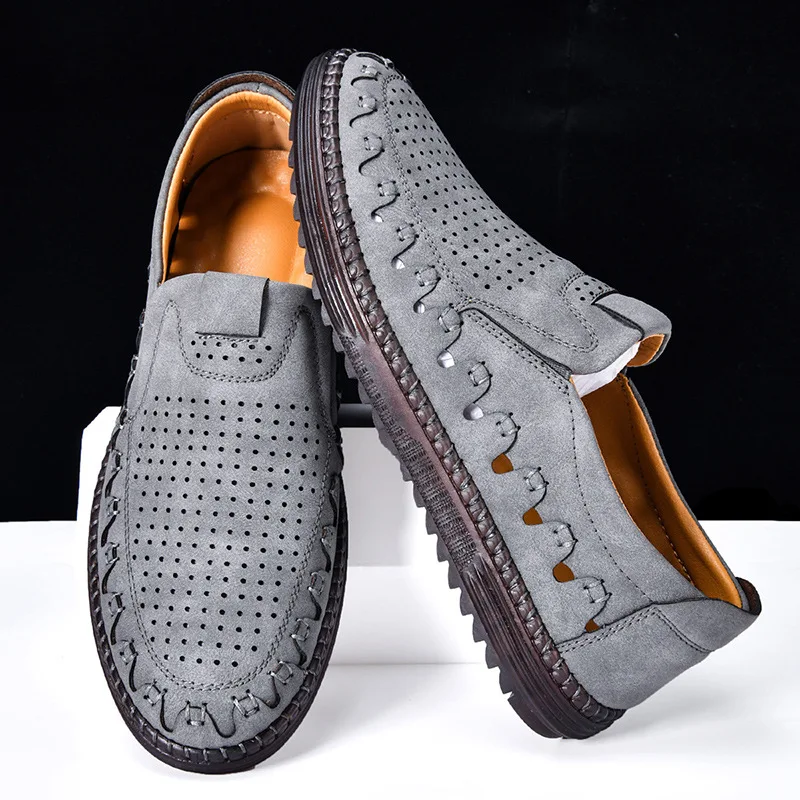 Men's shoes outdoor casual one-pedal flat-soled handmade leather spring low-top large-size loafer cowhide surface