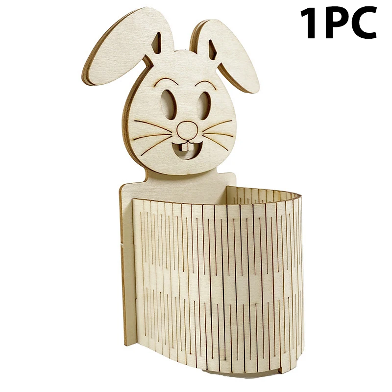 1Pcs Wooden Rabbit Pen Pencil Holder Easter Pencil Holders Portable Chocolate Egg Cup Pen Stand Desk Organizer Perfect Cute Gift