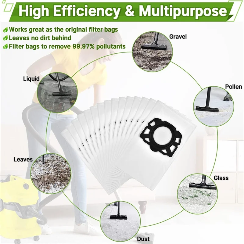 أكياس مكنسة كهربائية AT28-KFI 357 لبطارية Karcher WD2 Plus / WD3 / WD3 / SE 4001 / SE 4002 / مكنسة كهربائية جافة 2.863-314.0