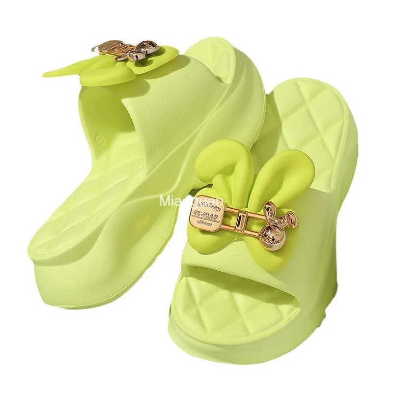 New Fashion Bowknot Women\'s Slippers Summer Women Slippers Indoor Outdoor Green Flip Flops Beach Shoe Home Non-slip EVA Slippers