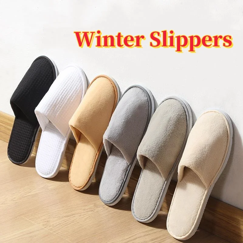 Winter Warm Men Fur Slippers Closed Toe Non-slip Hotel Slippers White Velvet Disposable Hotel Bathroom Slippers for Couple