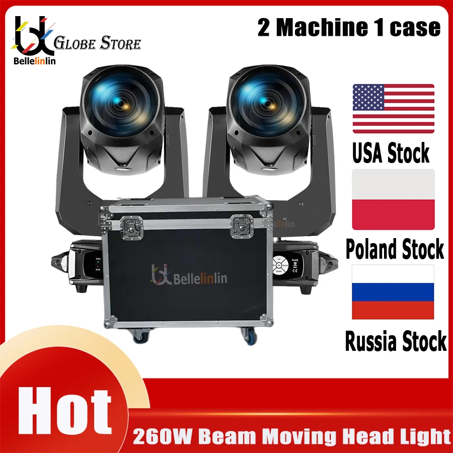 

0 Tax 2Pcs Bulb Beam 260W Moving Head Lighting 16+honeycomb prism Double Prism With flight Case For Dj Disco Night Club Wedding