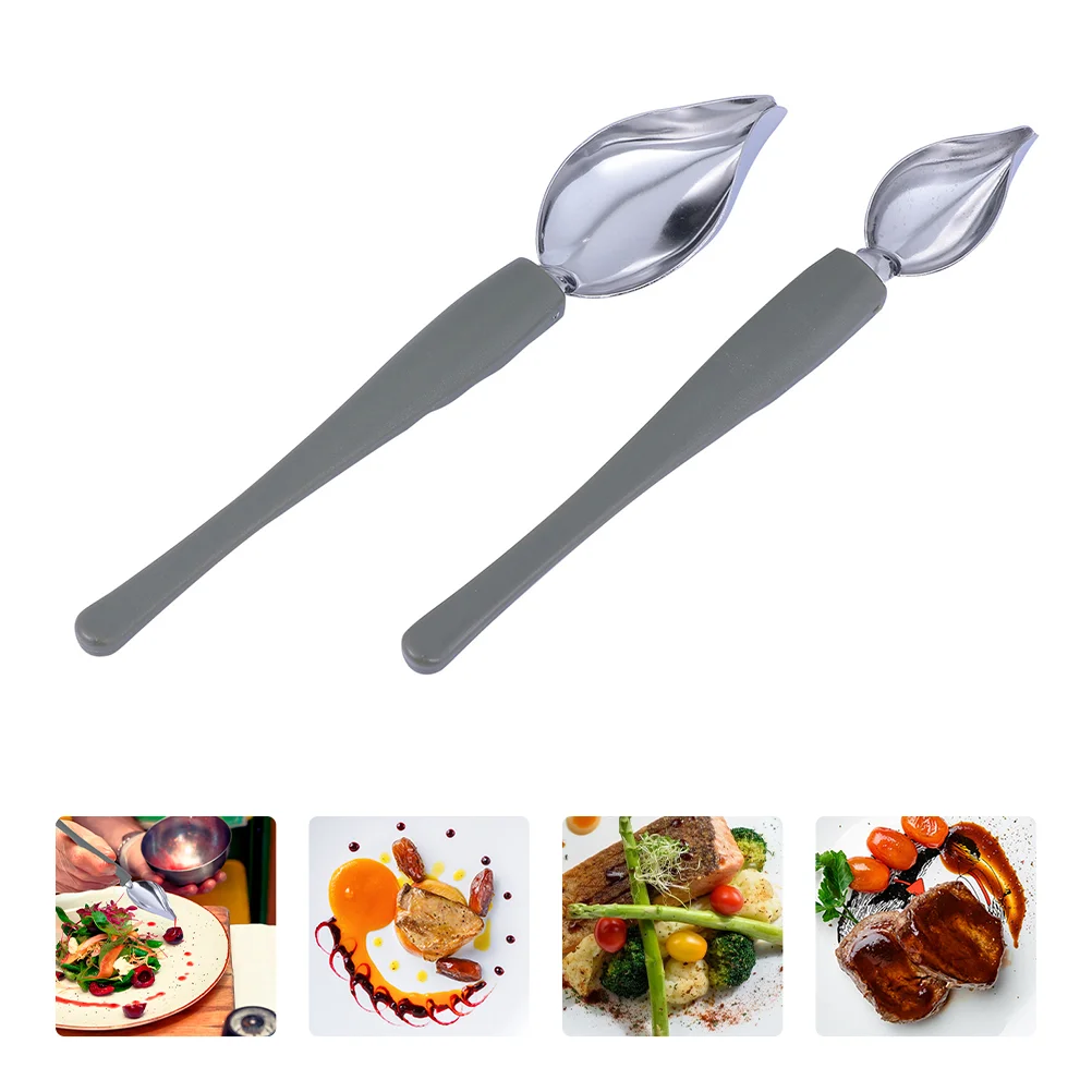 

2 Piping Spoon Sauce Stainless Steel Painting Precision Pencil for Culinary Plate Silica Gel