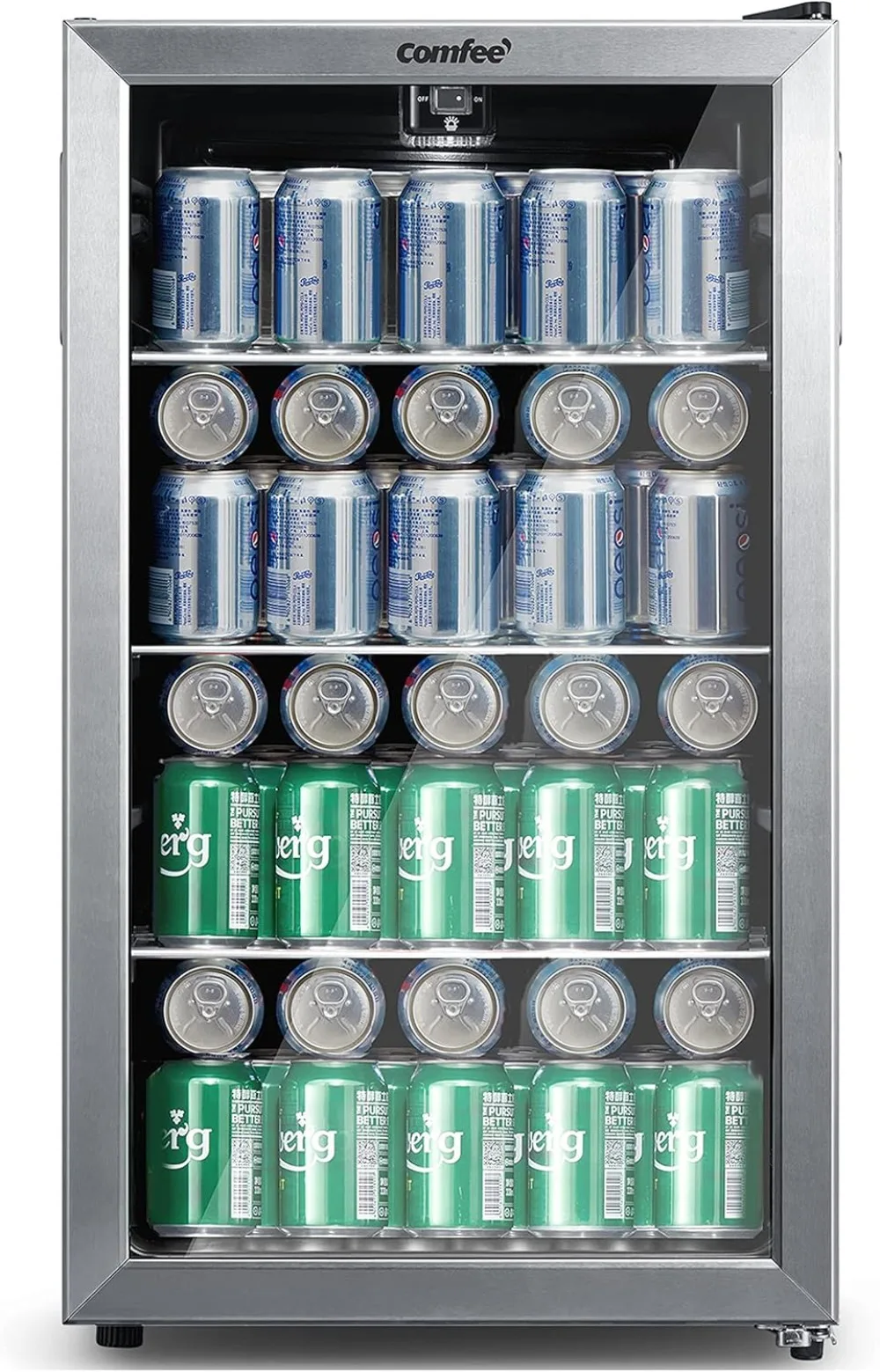 CRV115TAST Cooler, 115 Cans Beverage Refrigerator, Adjustable Thermostat, Glass Door With Stainless Steel Frame, Reversible