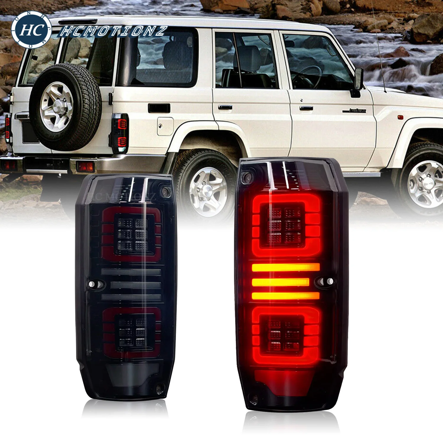 HCmotion Full LED Tail Lights Assembly for 1984-2021 Toyota Land Cruiser Machito Zo Reken J70 Start UP Animation DRL Rear Lamps