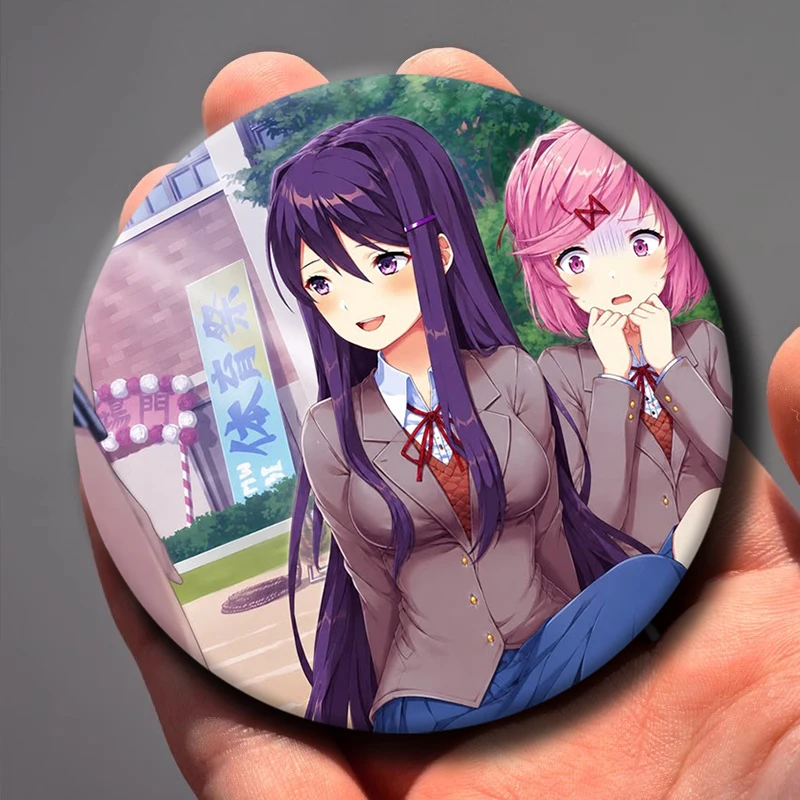 Cute Anime Girl Y-Yuri Button Brooch Cartoon Game Figure Cosplay Badge Handmade Round Lapel Pins Backpack Clothes Jewelry Gift