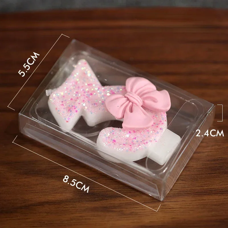 Cute Pink Bow 3D Number Cake Candles for Birthday 0-9 Number Candle Party Decorations Birthday Decoration Cake Decorating Tools