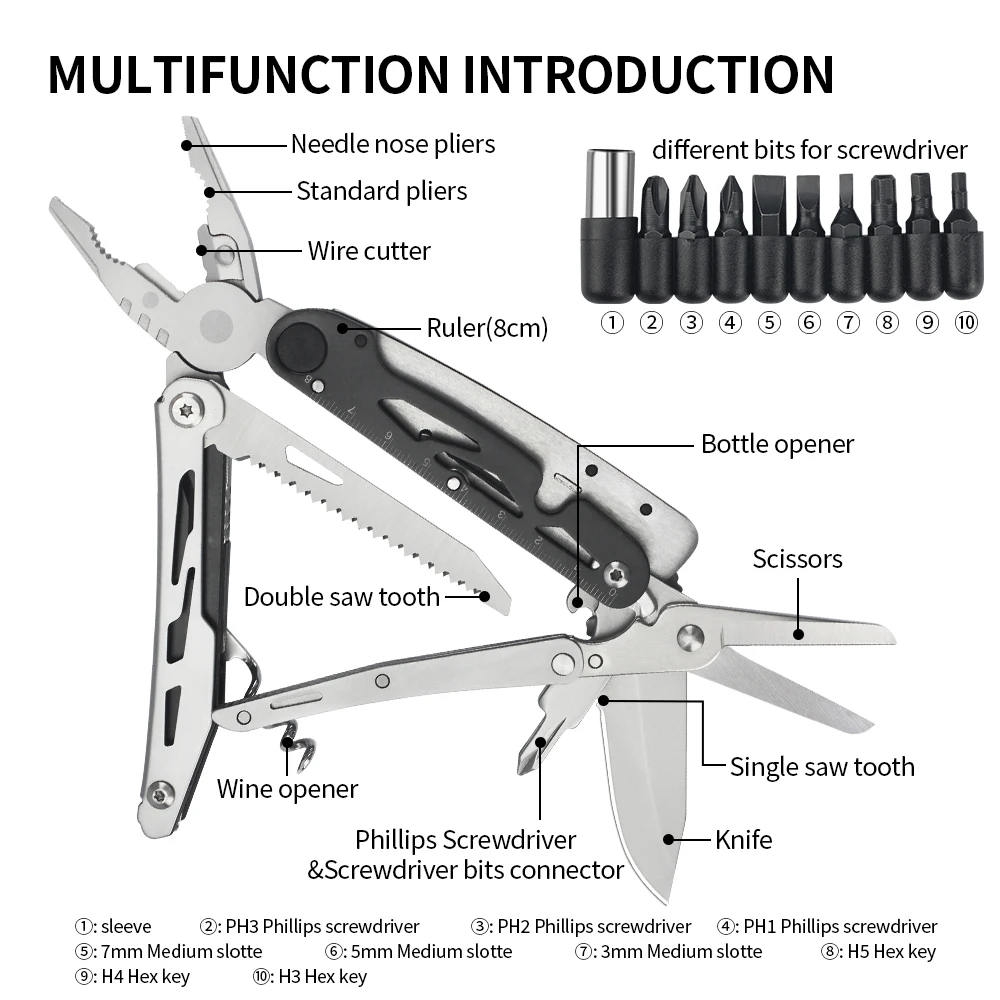 Tunafire Multifunctional Pliers Folding Knife Scissors Screwdriver Wire Cutter Outdoor Camping EDC Equipment Multitool Hand Tool