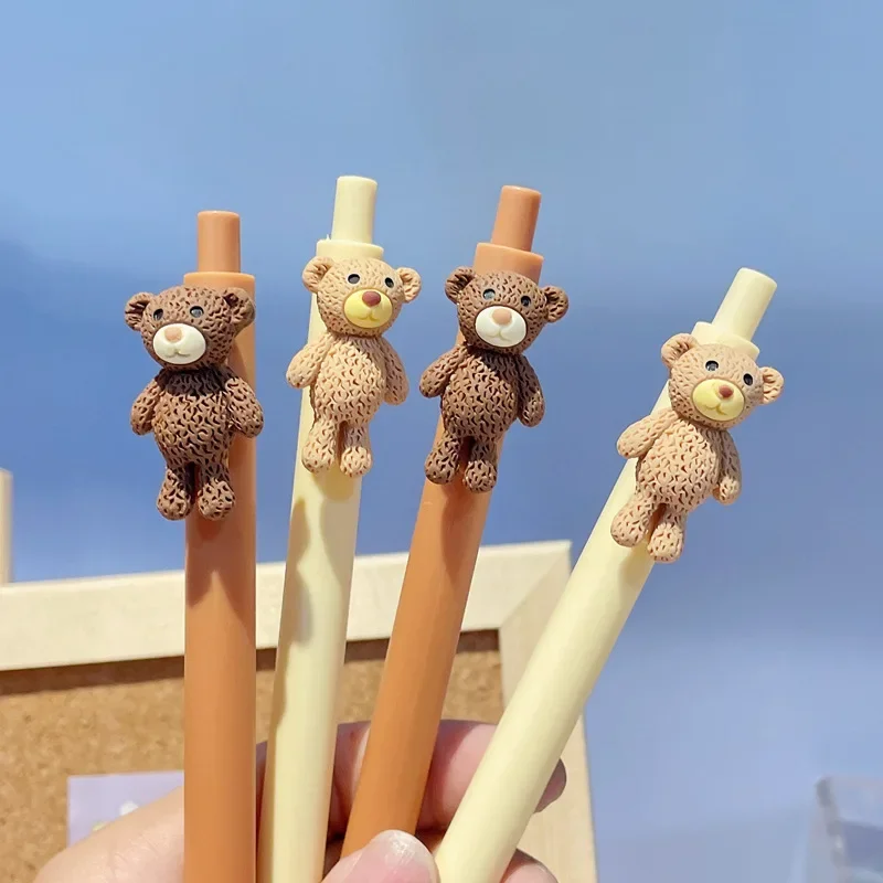 

4 шт./компл., нейтральная ручка с изображением медведя Kawaii, 0,5 мм, черные гелевые ручки, ручка, школьные и офисные принадлежности, детские канцелярские принадлежности