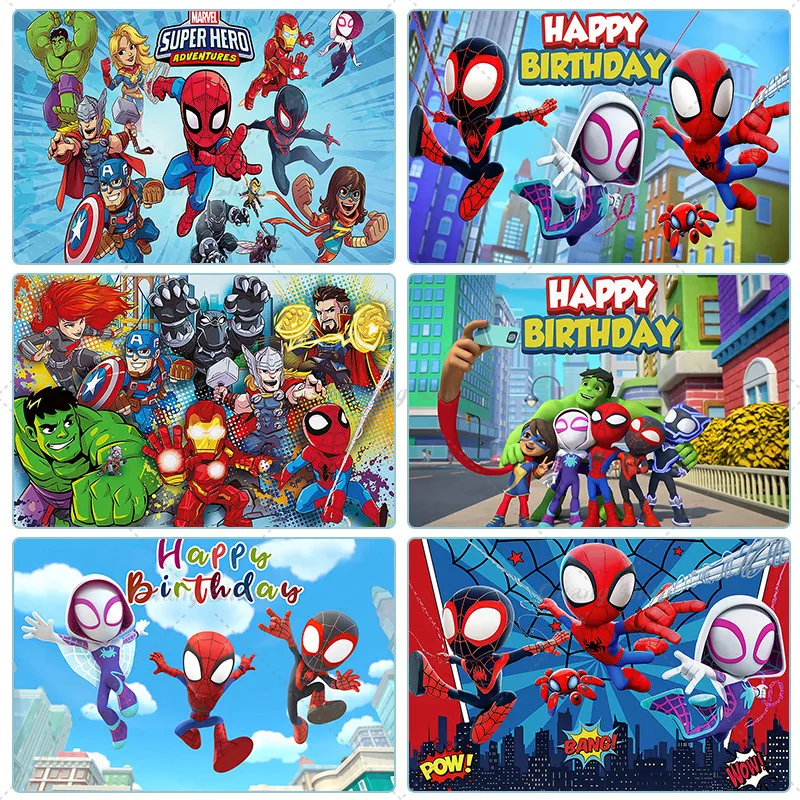 Superhero Spider-Man Themed Birthday Background Banner Photography Background Vinyl Cloth Party Background for Child Birthday