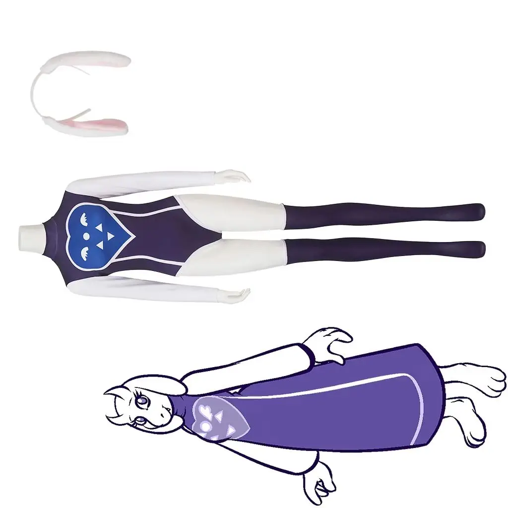 

Undertale Toriel Cosplay Costume Women Sexy Purple Long Sleeves Bodysuit Full Set Halloween Party Battle Suit with Headwear