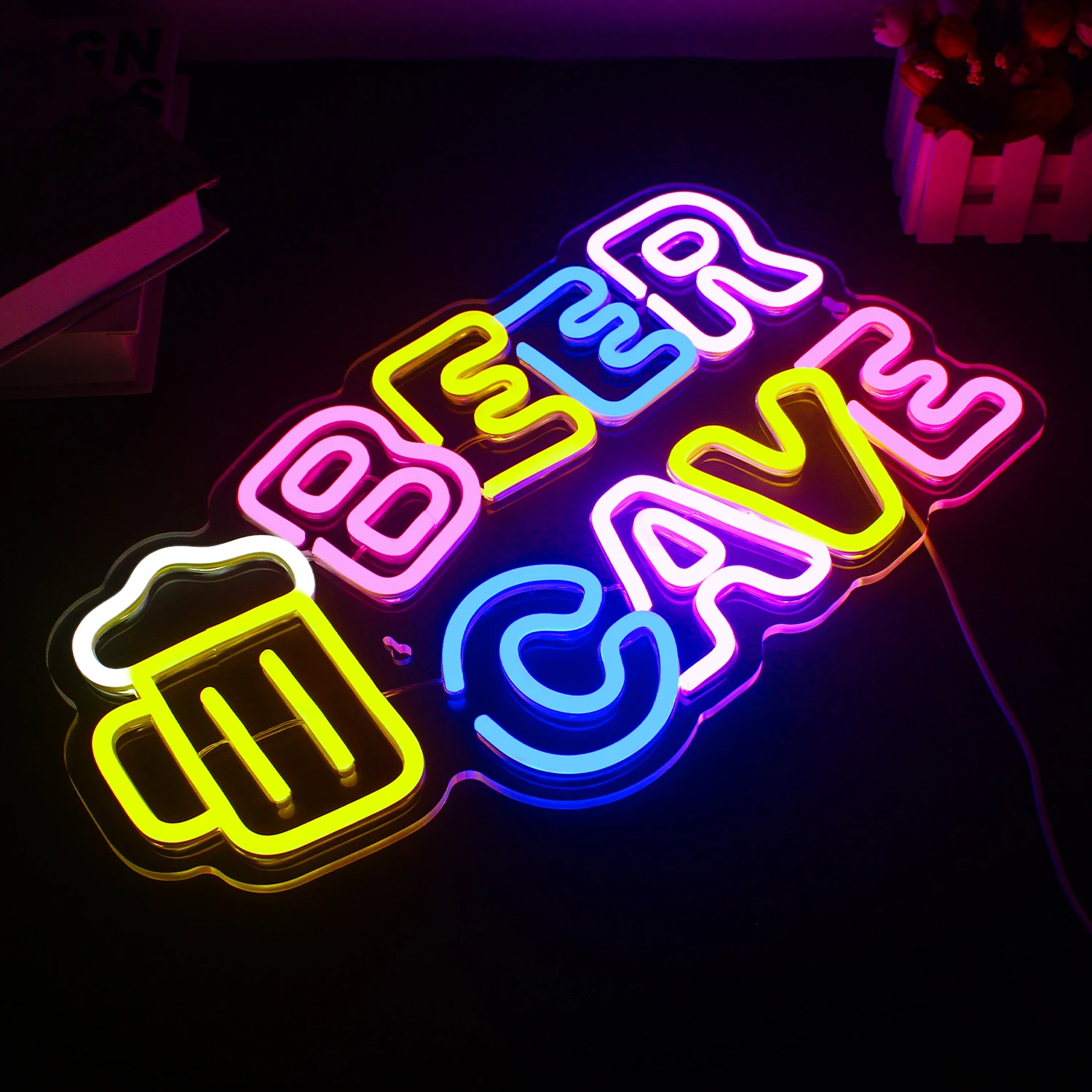 Beer Cave Neon Sign For Wall Decor Bar Pub Shop Room Decoration Colorful Led Lights Dimmable Home Birthday Party Art Signs Lamp