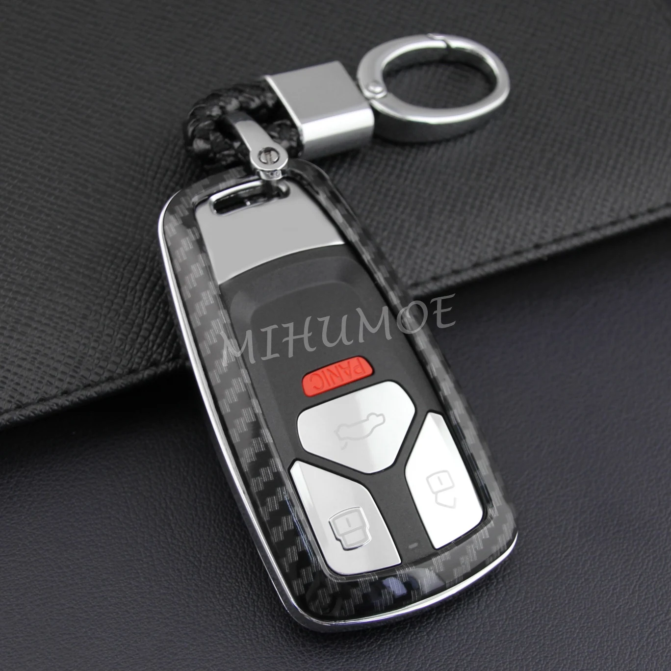 Carbon Fiber Car Remote Key Fob Cover Case Chain Ring Holder For 2015+ Audi A4 B9 A5 Q5 Q7 S4 S5 SQ5 Sportback TT Accessories