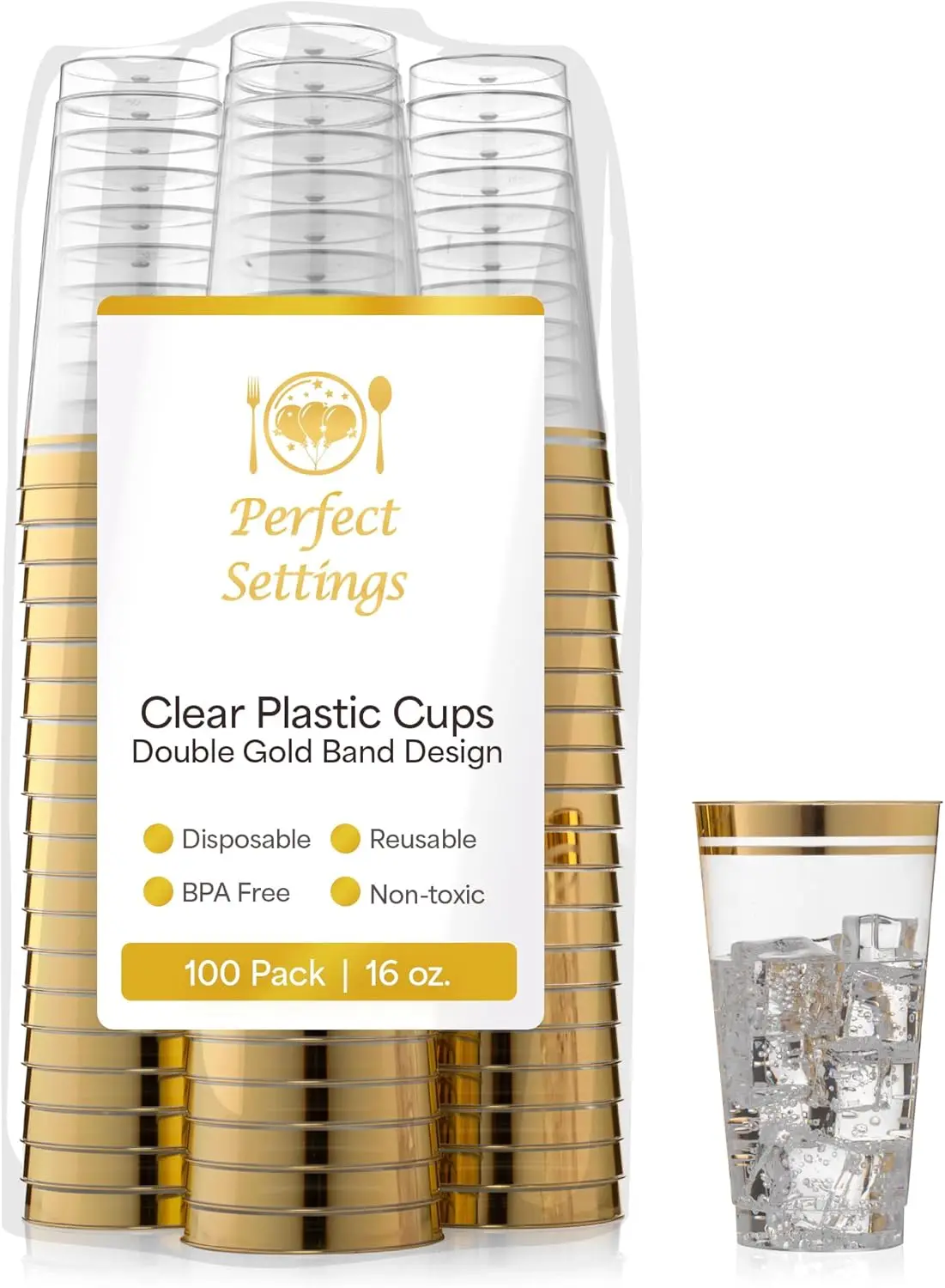 

Одноразовые пластиковые стаканчики с золотой оправой, 16 унций, без BPA, упаковка из 100 шт.