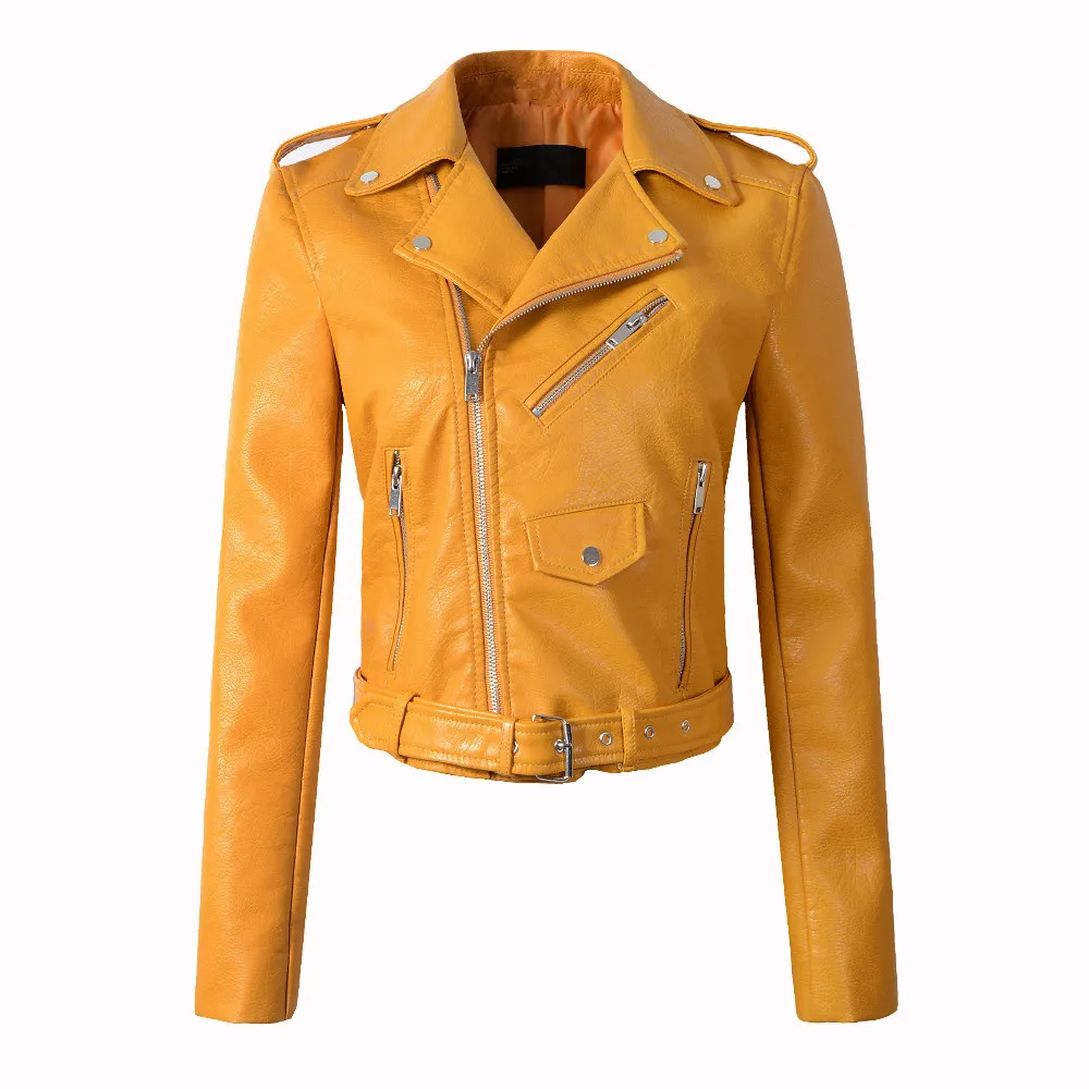 Women's Casual Versatile Short Style  High Quality Pu Washed Leather Solid Color Jacket