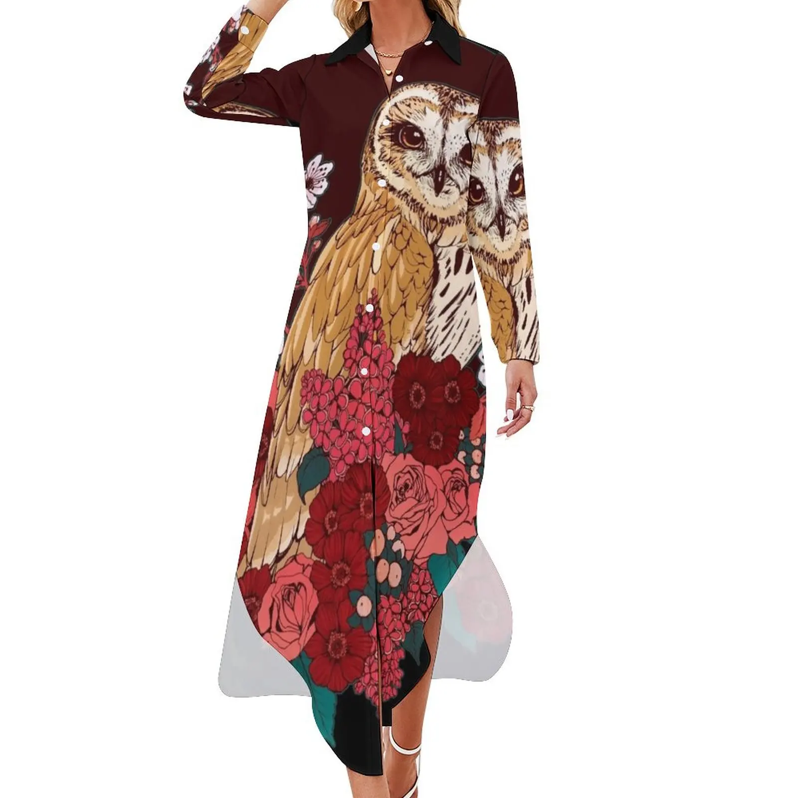 

Owl Floral Eclipse Long Sleeved Shirt Dress dresses summer woman 2024 Dress women dress party night Female clothing