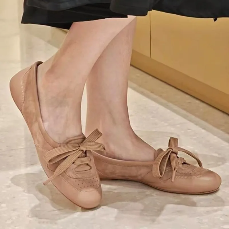 2026 Summer New Style Durable Retro Round-Tip Lace-Up Low-Cut Single-Heel Women's Flat Shoes, Versatile and Stylish - view 3