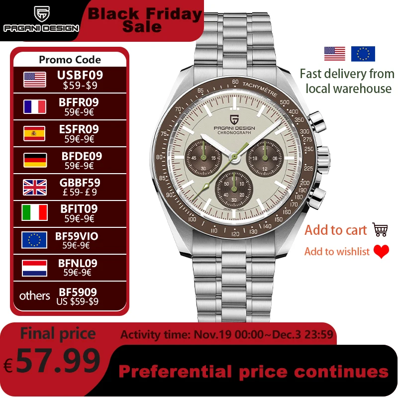 PAGANI DESIGN 2025 New Saturn Men's Watches Top Luxury Quartz Watch Men Light Tan Chronograph AR Sapphire crystal Wristwatch Men